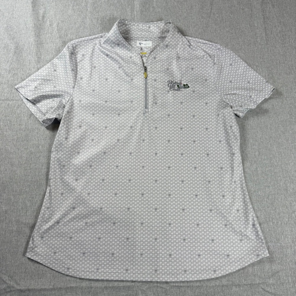 Greg Norman ML75 2 Below Golf Polo Womens XL Grey Palm Tree Print Quarter Zip